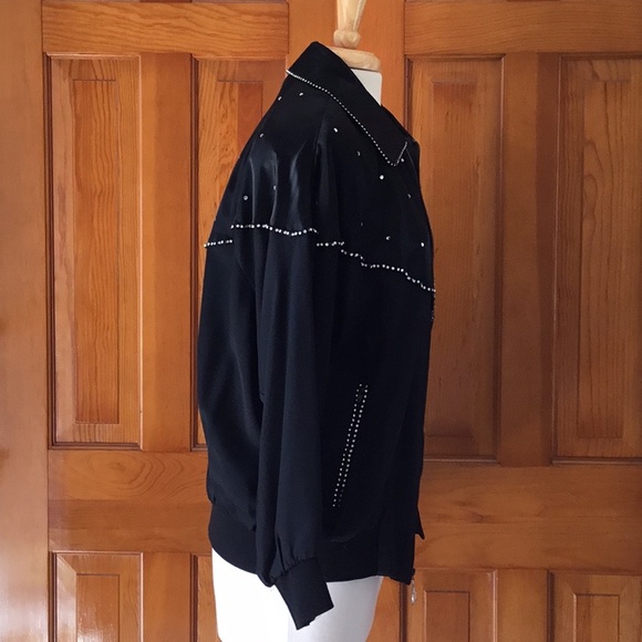 Ladies Black and Rhinestone trimmed Jacket Size 8.  Made in USA.  Zippered front - Picture 4 of 16